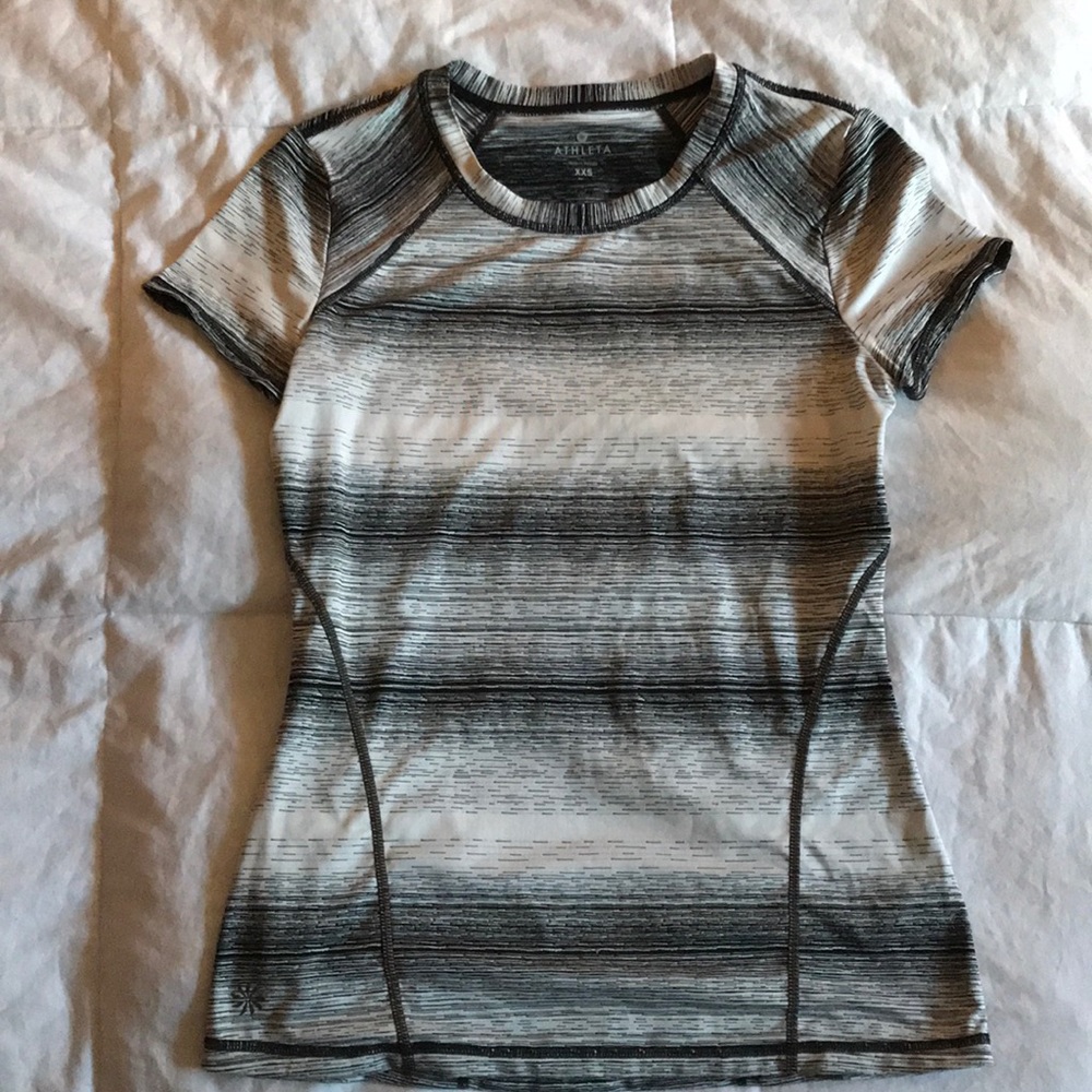 Black and white striped workout top from Athleta